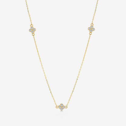 Diamond Flower Station Necklace in 14K Solid Gold