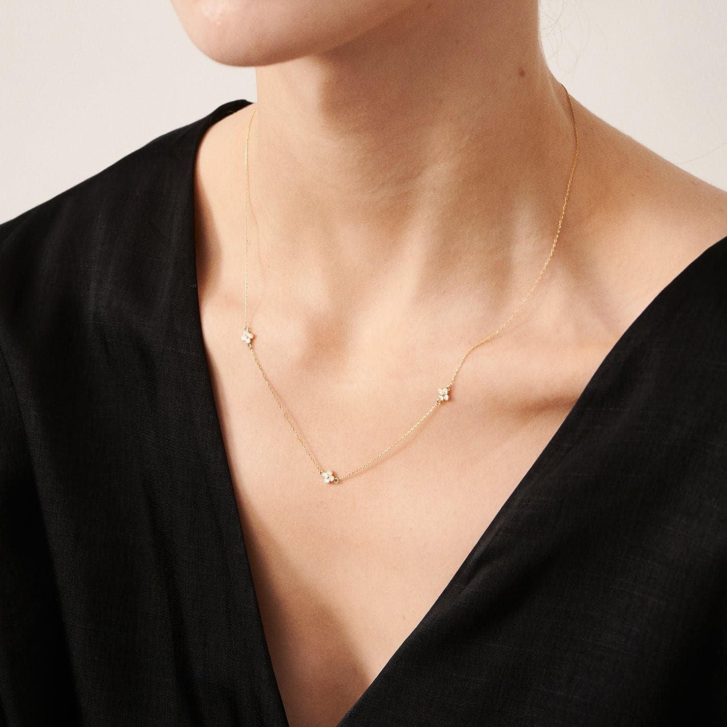 Diamond Flower Station Necklace