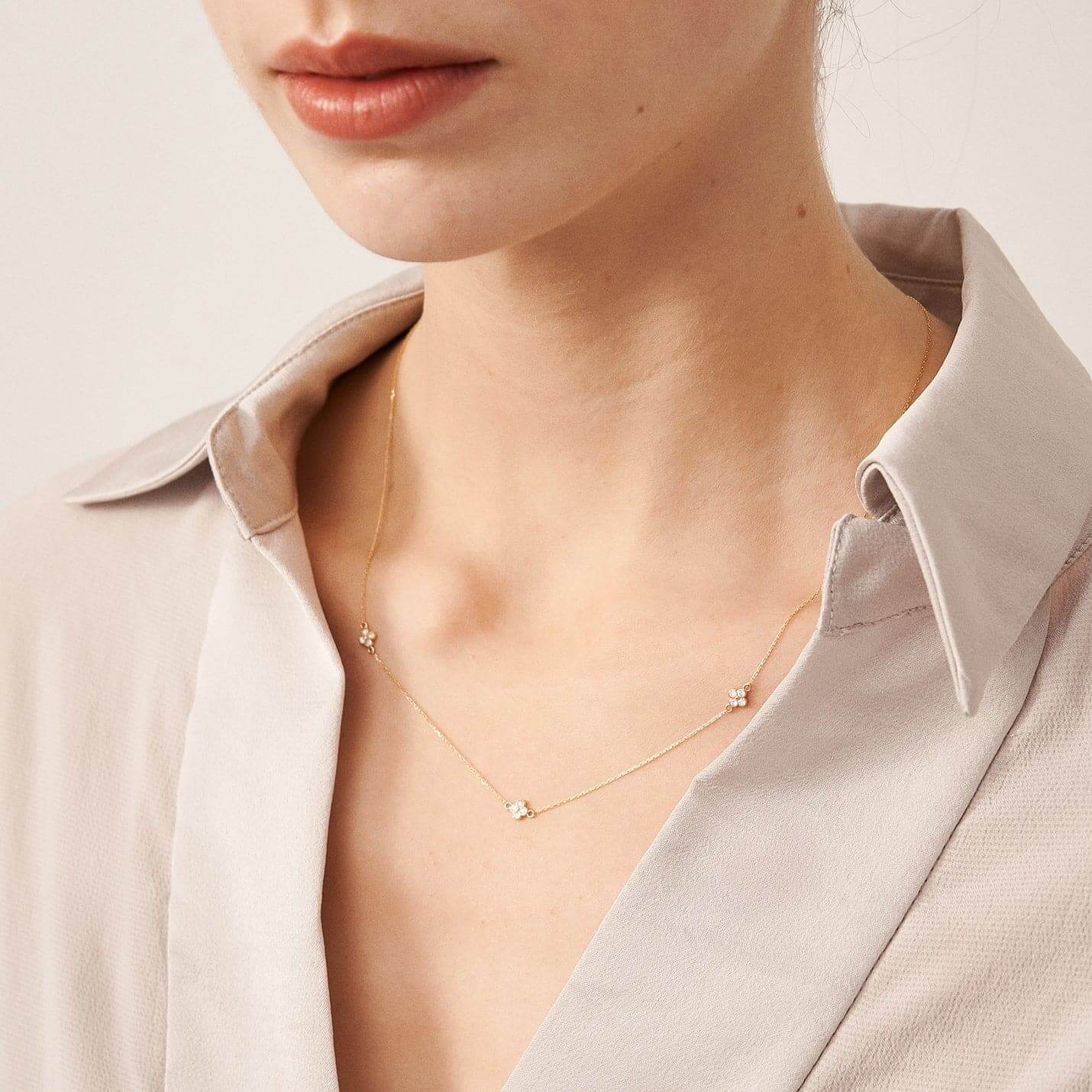 Diamond Flower Station Necklace