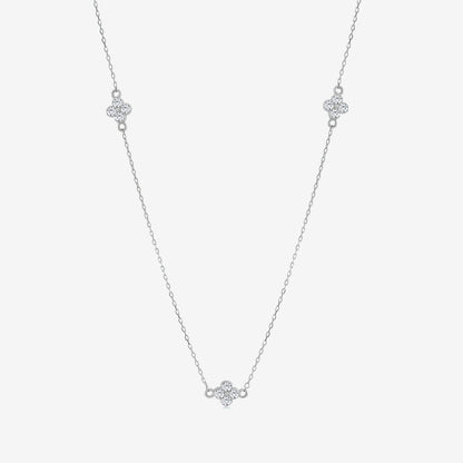 Diamond Flower Station Necklace in 14K Solid Gold