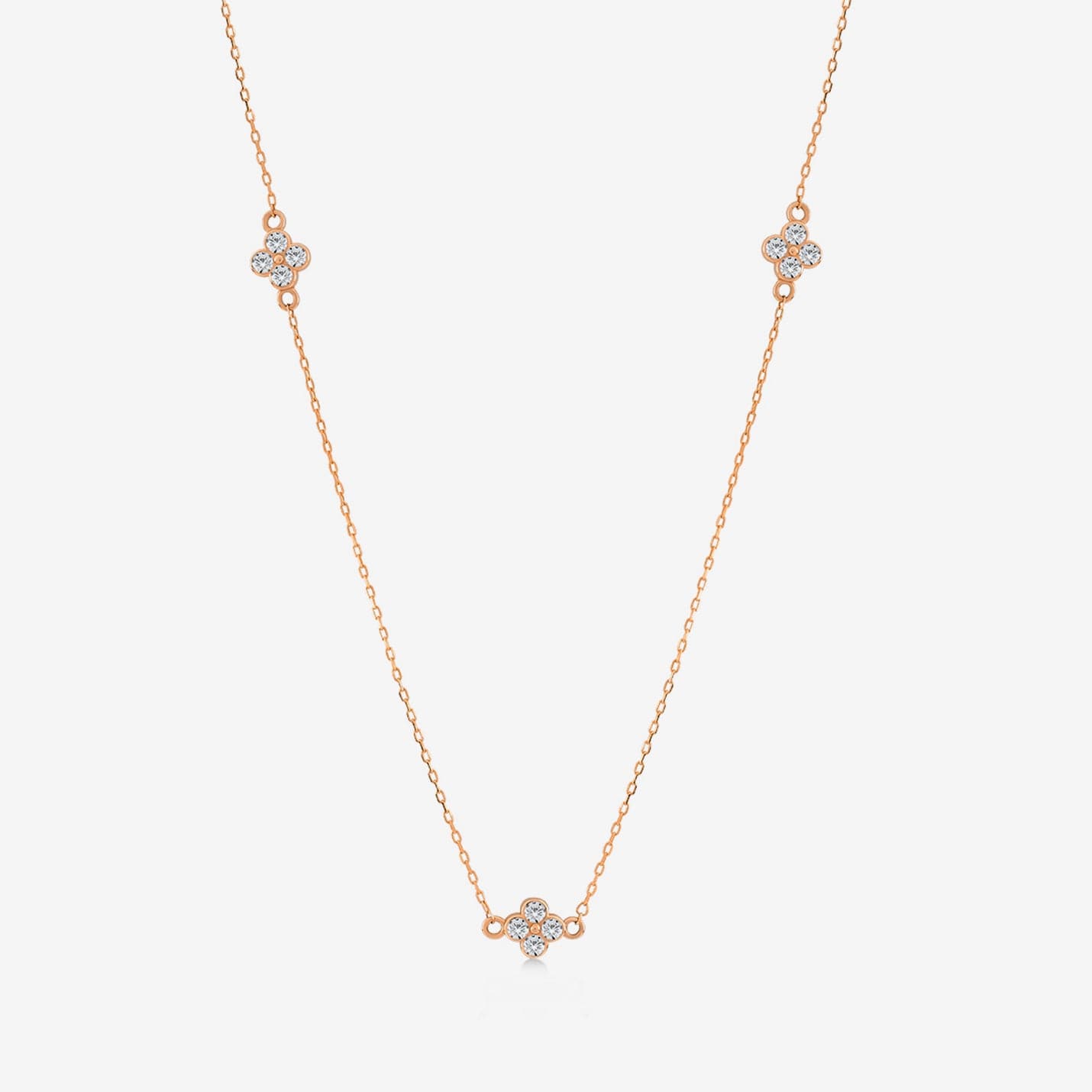 Diamond Flower Station Necklace in 14K Solid Gold