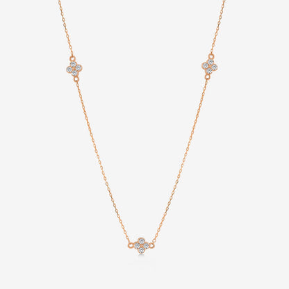 Diamond Flower Station Necklace in 14K Solid Gold