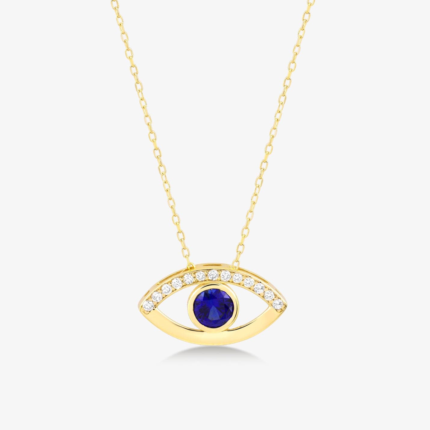 1/15 CT. T.W. Diamond & 1/4 Sapphire Open Evil Eye Pendant Necklace in 14K Solid Gold