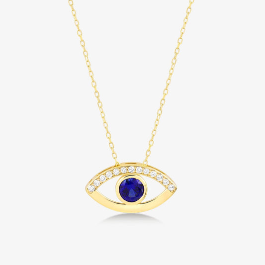 Diamond & Sapphire Open Evil Eye Pendant Necklace