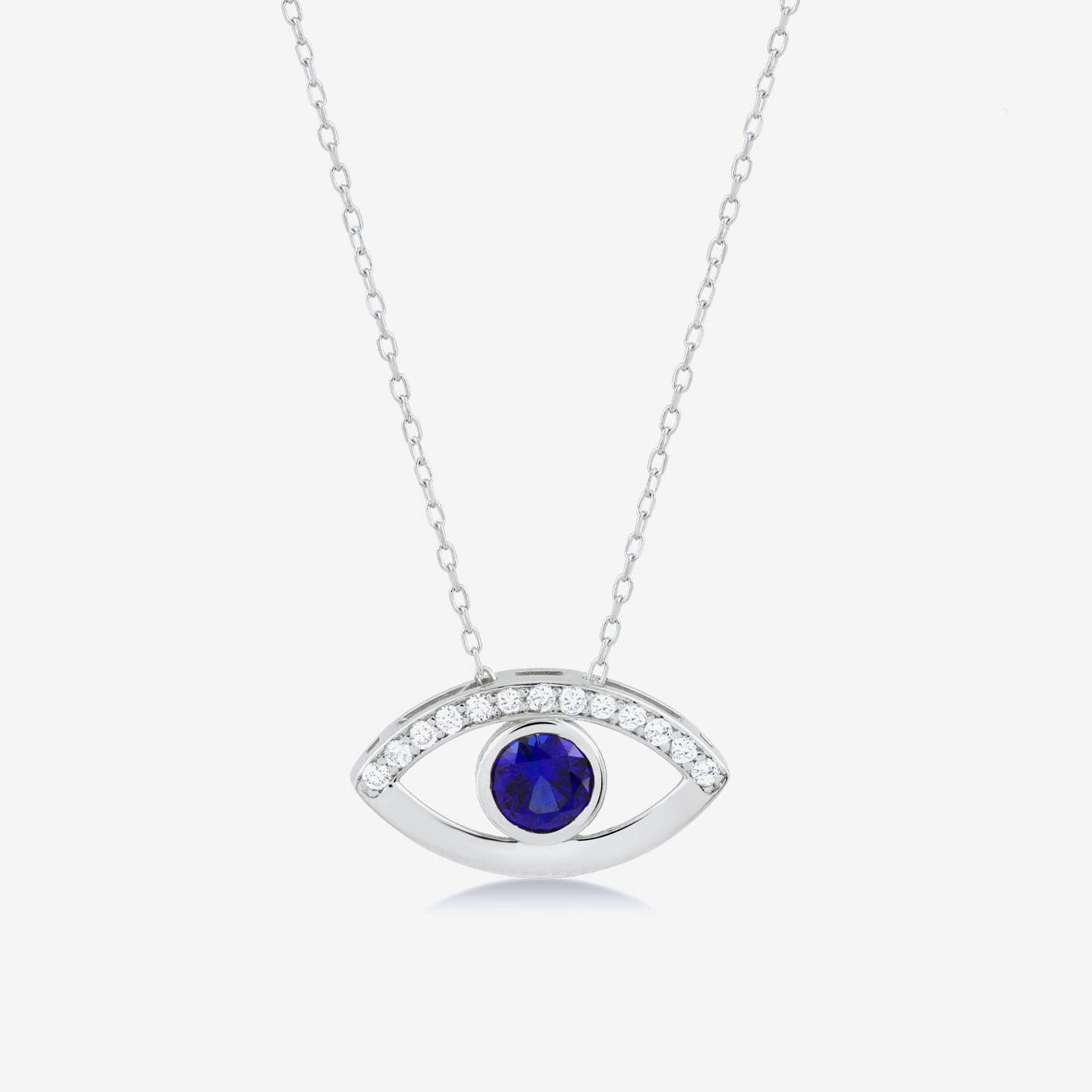 1/15 CT. T.W. Diamond & 1/4 Sapphire Open Evil Eye Pendant Necklace in 14K Solid Gold