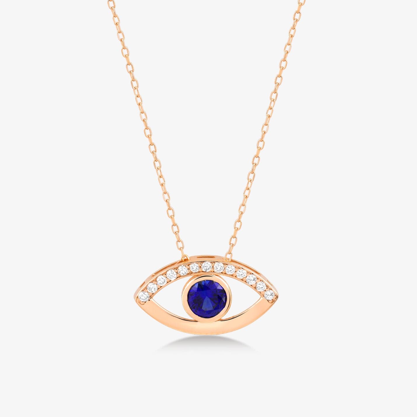 1/15 CT. T.W. Diamond & 1/4 Sapphire Open Evil Eye Pendant Necklace in 14K Solid Gold