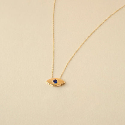 Sapphire Evil Eye Necklace in 14K Solid Gold