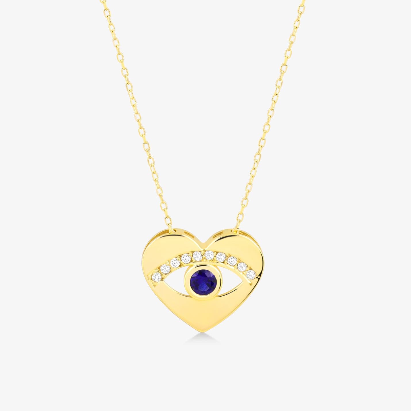 1/20 CT. T.W. Diamond & 1/8 CT. T.W. Sapphire Heart Evil Eye Pendant Necklace in 14K Solid Gold