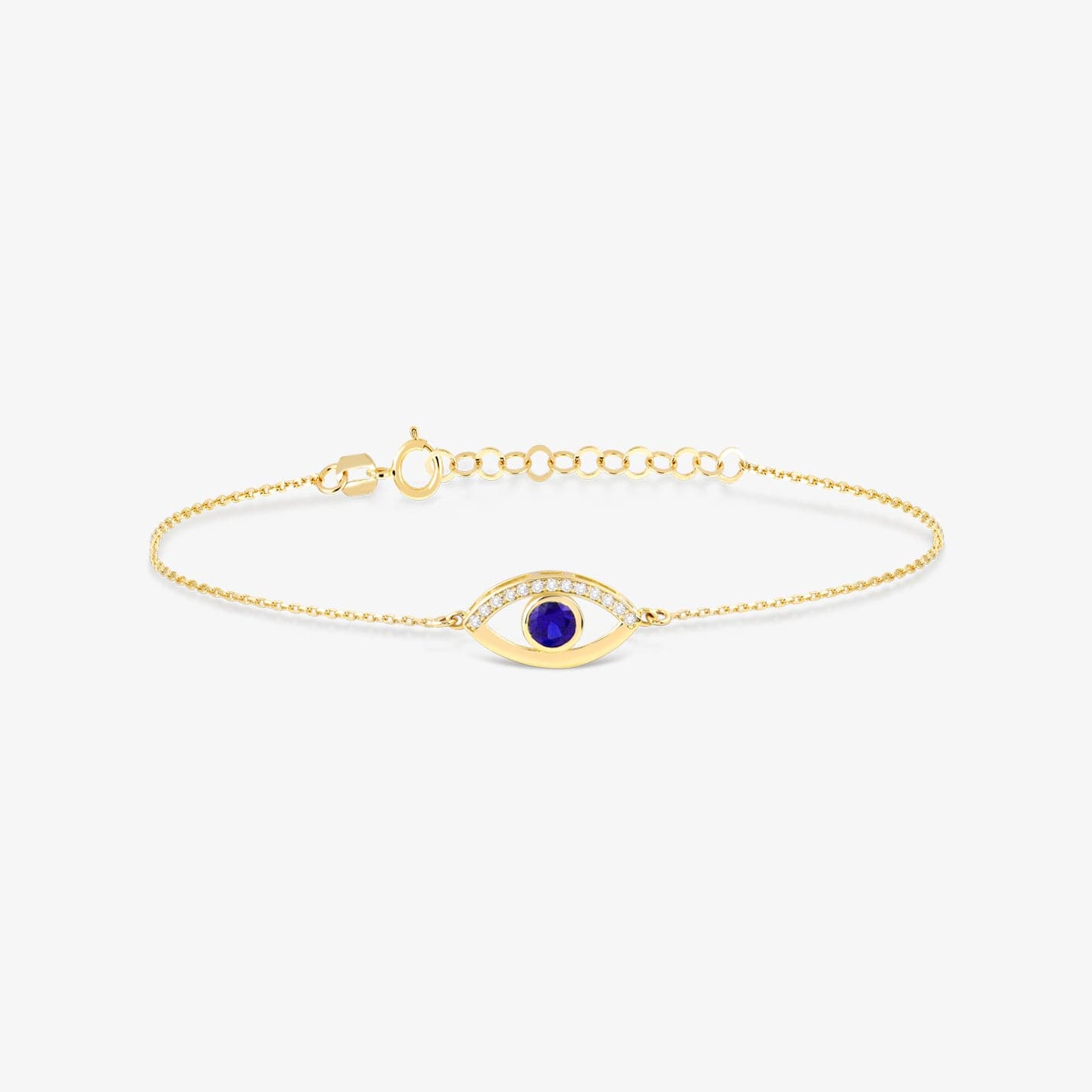 1/15 CT. T.W. Diamond & 1/4 CT. T.W. Sapphire Open Heart Bracelet in 14K Solid Gold, Adjustable