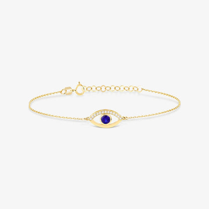 1/15 CT. T.W. Diamond & 1/4 CT. T.W. Sapphire Open Heart Bracelet in 14K Solid Gold, Adjustable