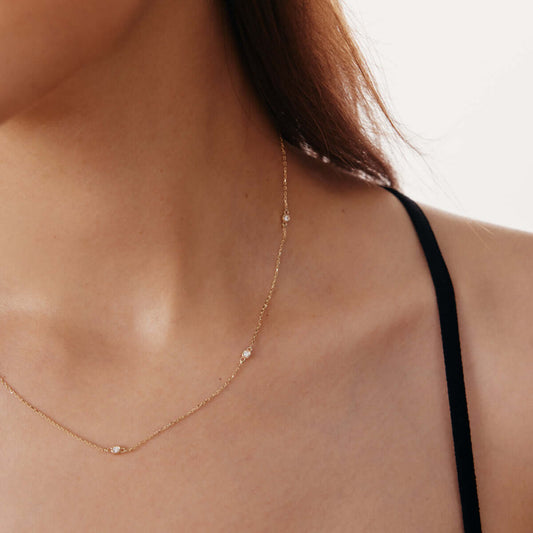 Solitiare Diamond Station Necklace