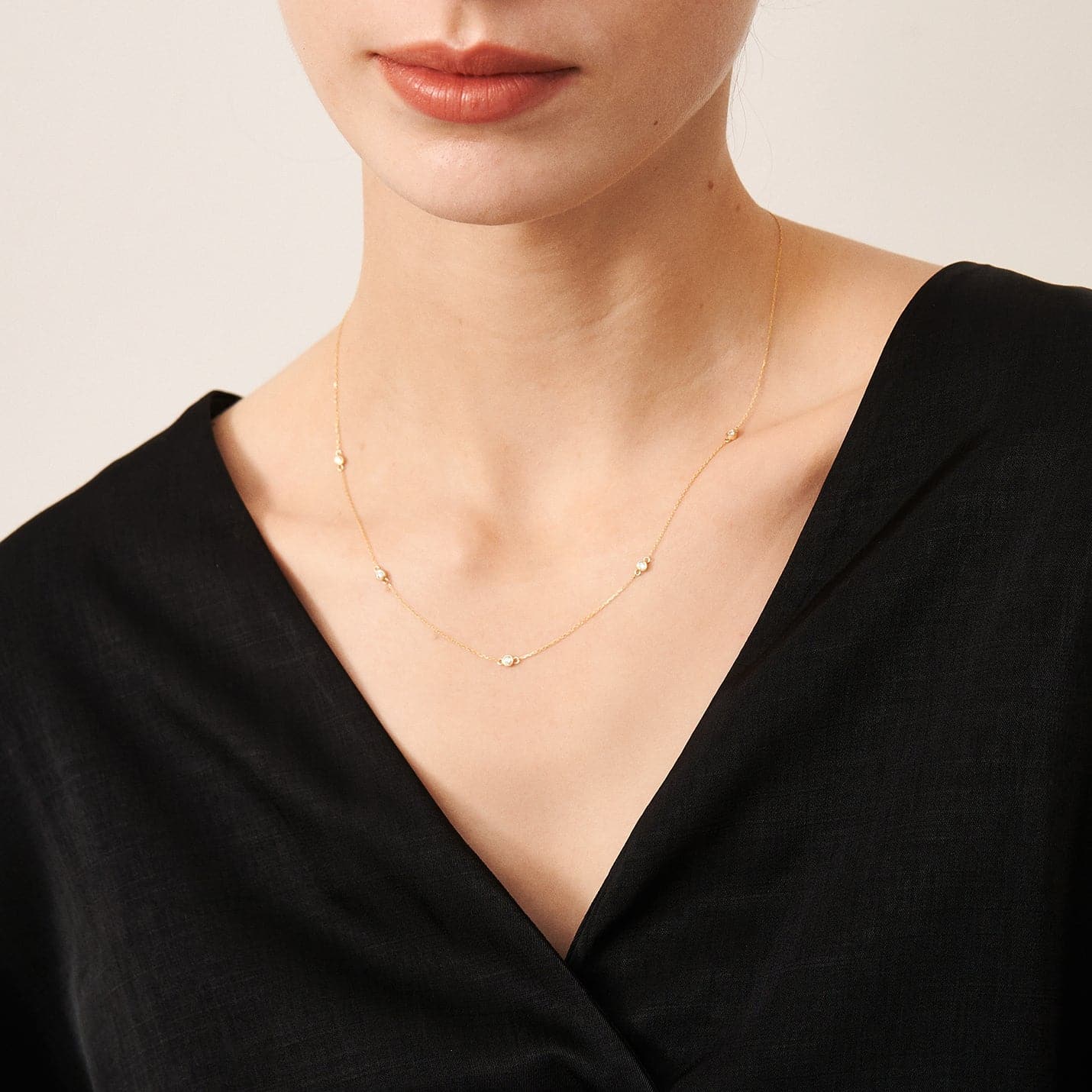Solitiare Diamond Station Necklace