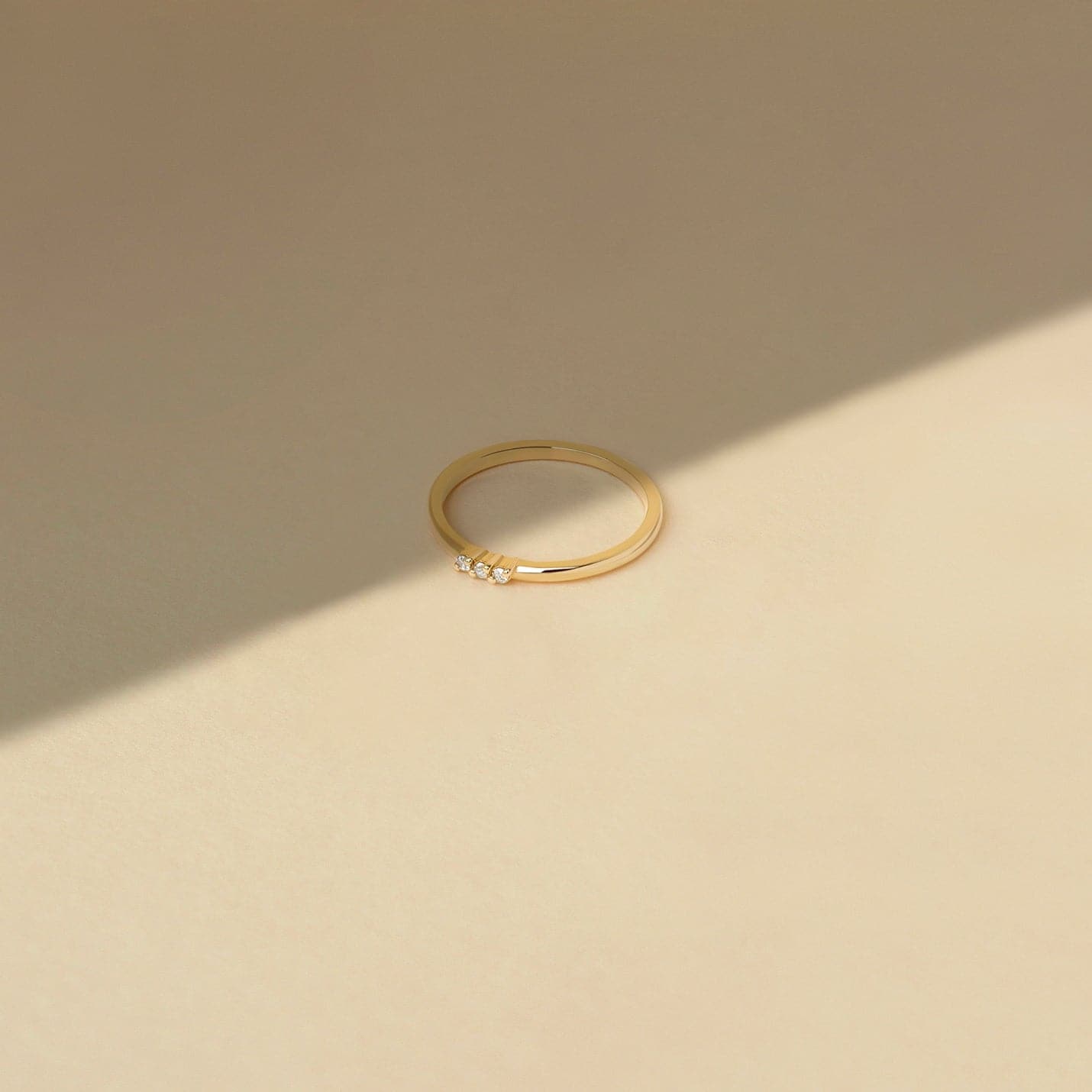 Three Diamond Ring in 14K Solid Gold