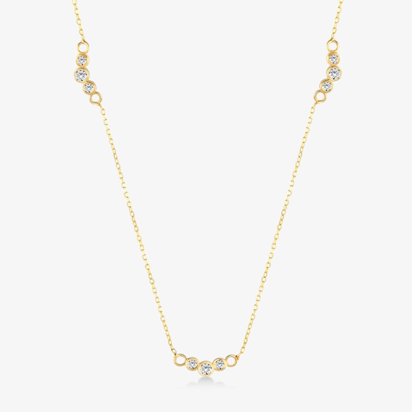 Diamond Multi Beads Station Necklace in 14K Solid Gold