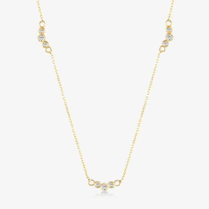 Diamond Multi Beads Station Necklace in 14K Solid Gold