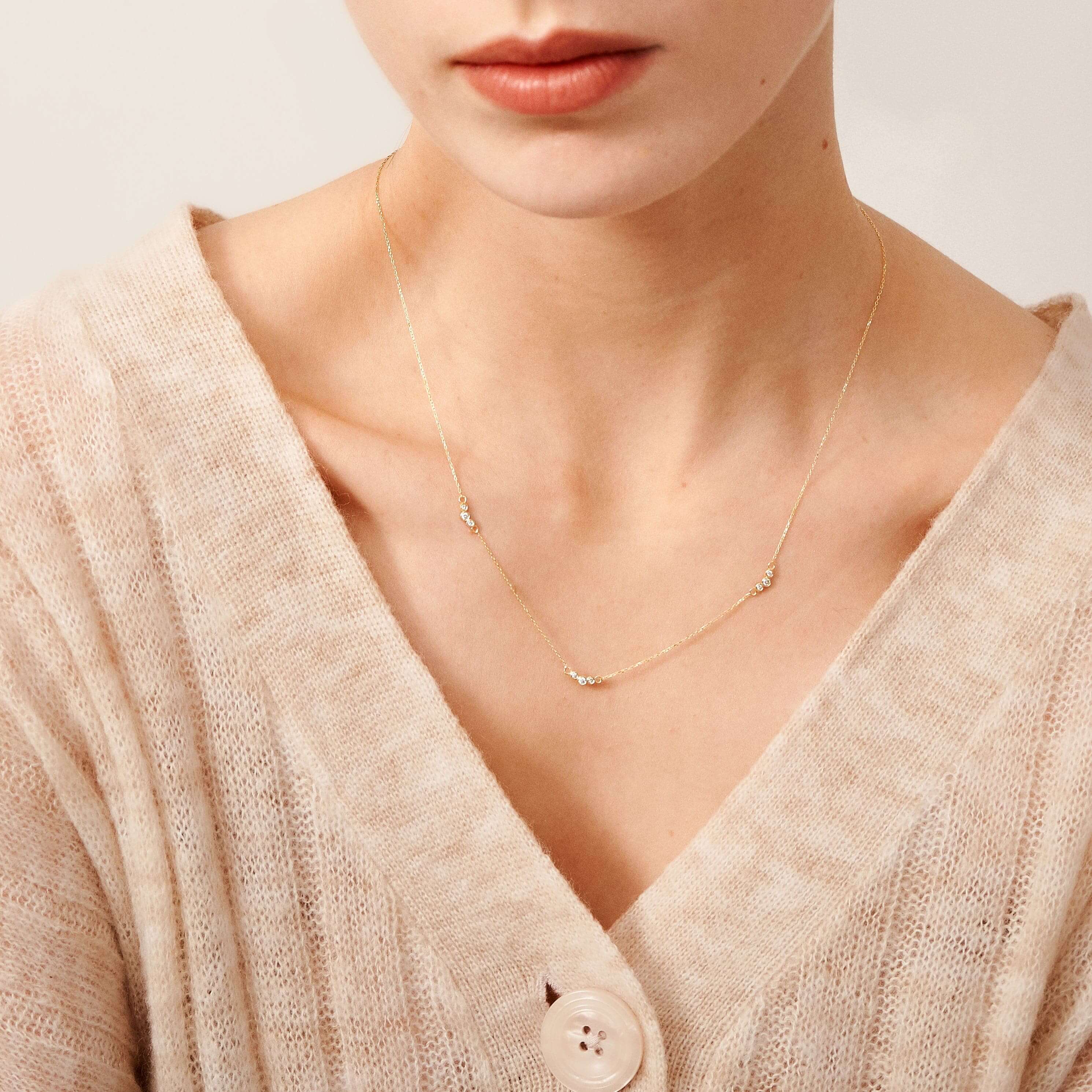 Diamond Multi Beads Station Necklace