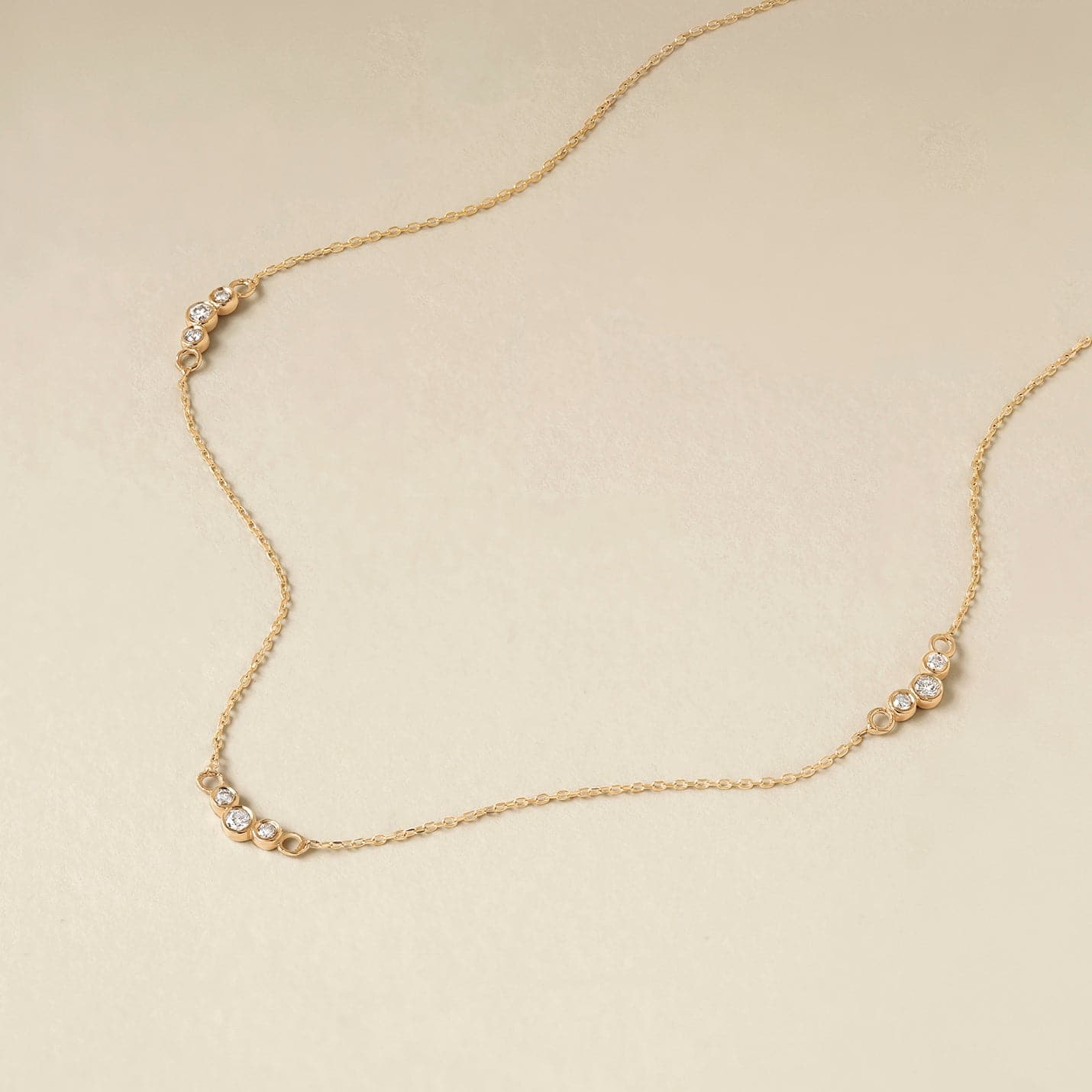 Diamond Multi Beads Station Necklace in 14K Solid Gold