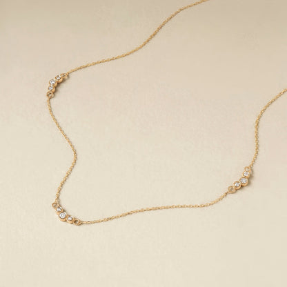 Diamond Multi Beads Station Necklace in 14K Solid Gold