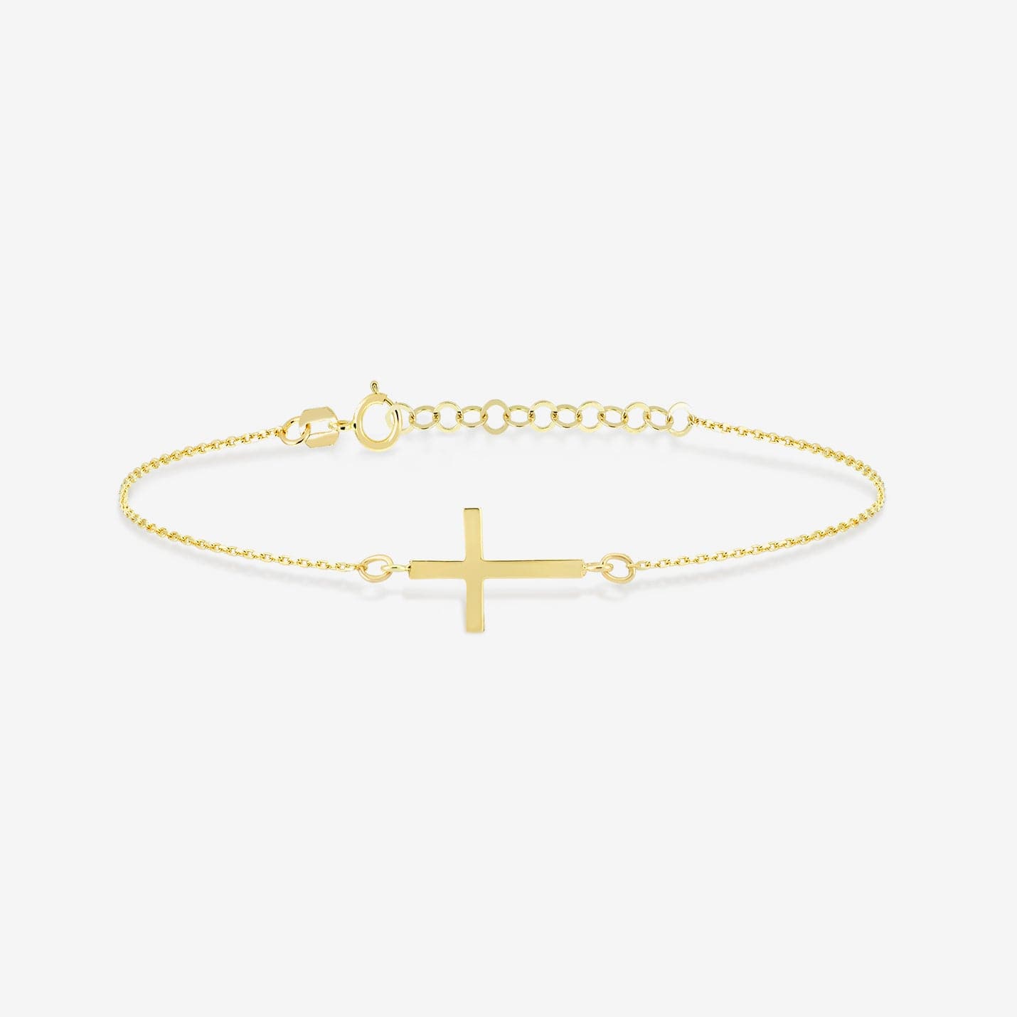 Horizontal Cross Bracelet in 14K Solid Gold, Adjustable