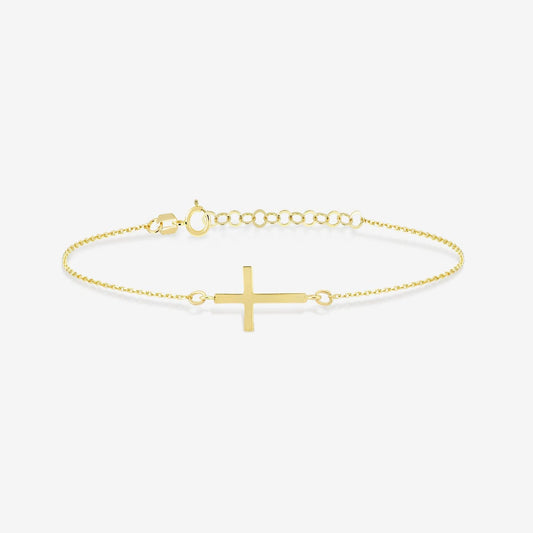 Horizontal Cross Bracelet in 14K Solid Gold, Adjustable