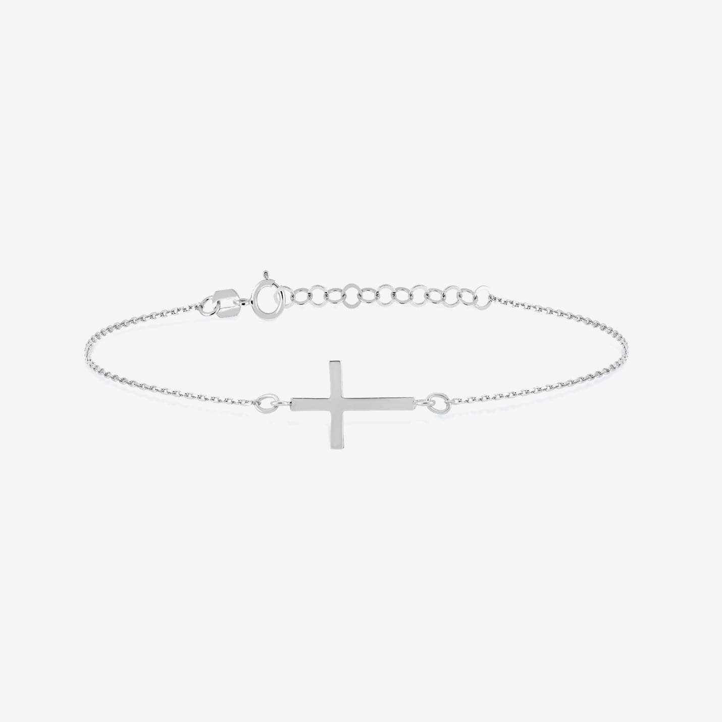 Horizontal Cross Bracelet in 14K Solid Gold, Adjustable