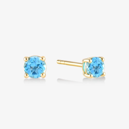 Blue Topaz Stud Earrings in 14K Solid Gold