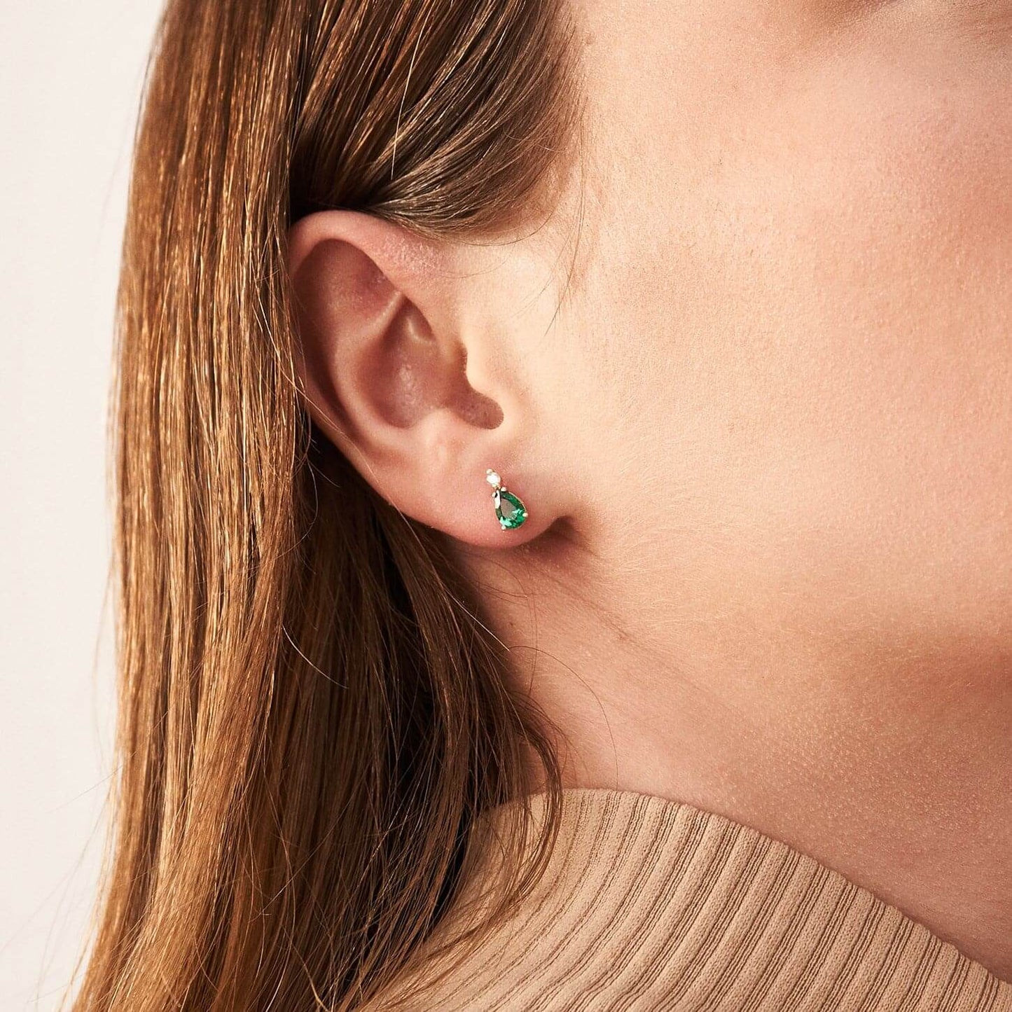 Diamond and Emerald Earrings in 14K Solid Gold