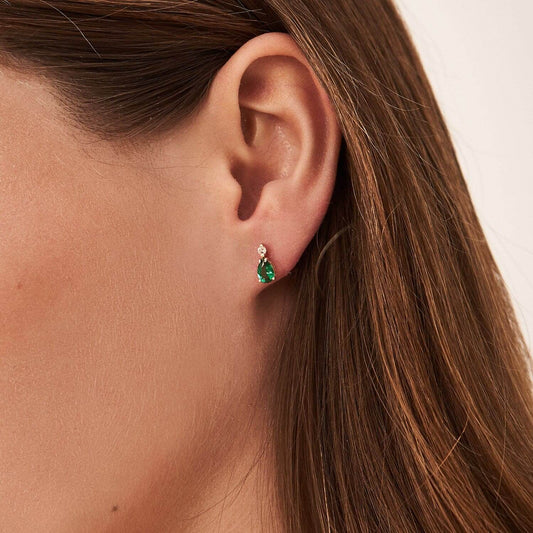 Diamond and Emerald Earrings in 14K Solid Gold