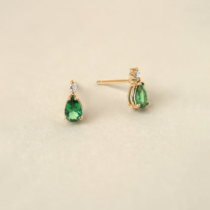 Diamond and Emerald Earrings in 14K Solid Gold