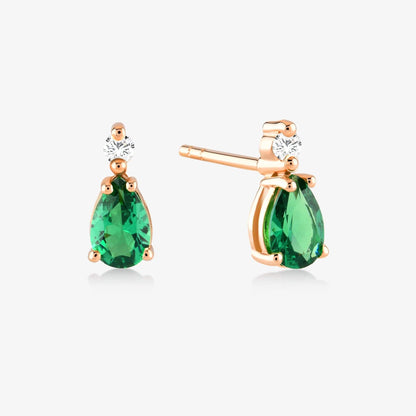 Diamond and Emerald Earrings in 14K Solid Gold