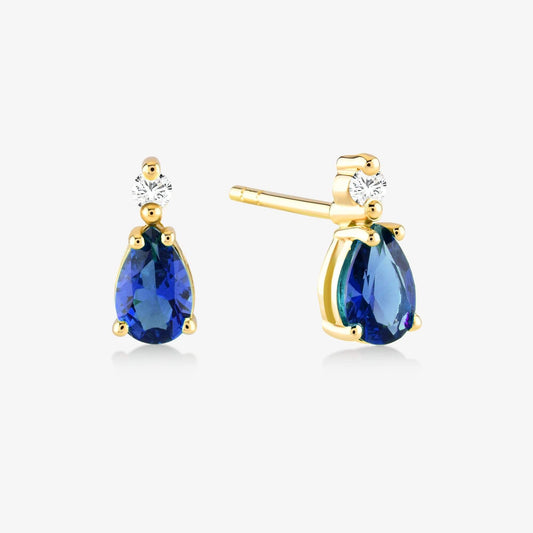 Diamond and Sapphire Studs in 14K Solid Gold