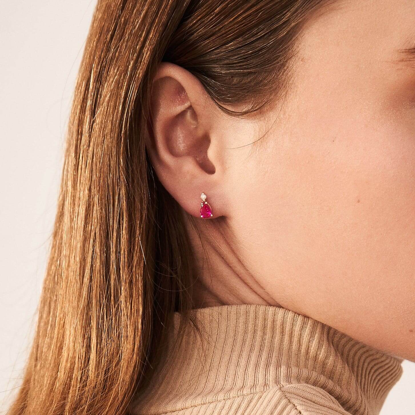 Diamond and Pear-Shaped Ruby Earrings