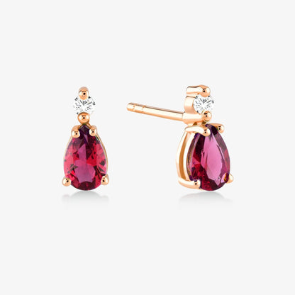 Boucles d'oreilles en or 14 carats serties de 1/20 CT de diamants et de 1 CT de rubis en forme de poire.