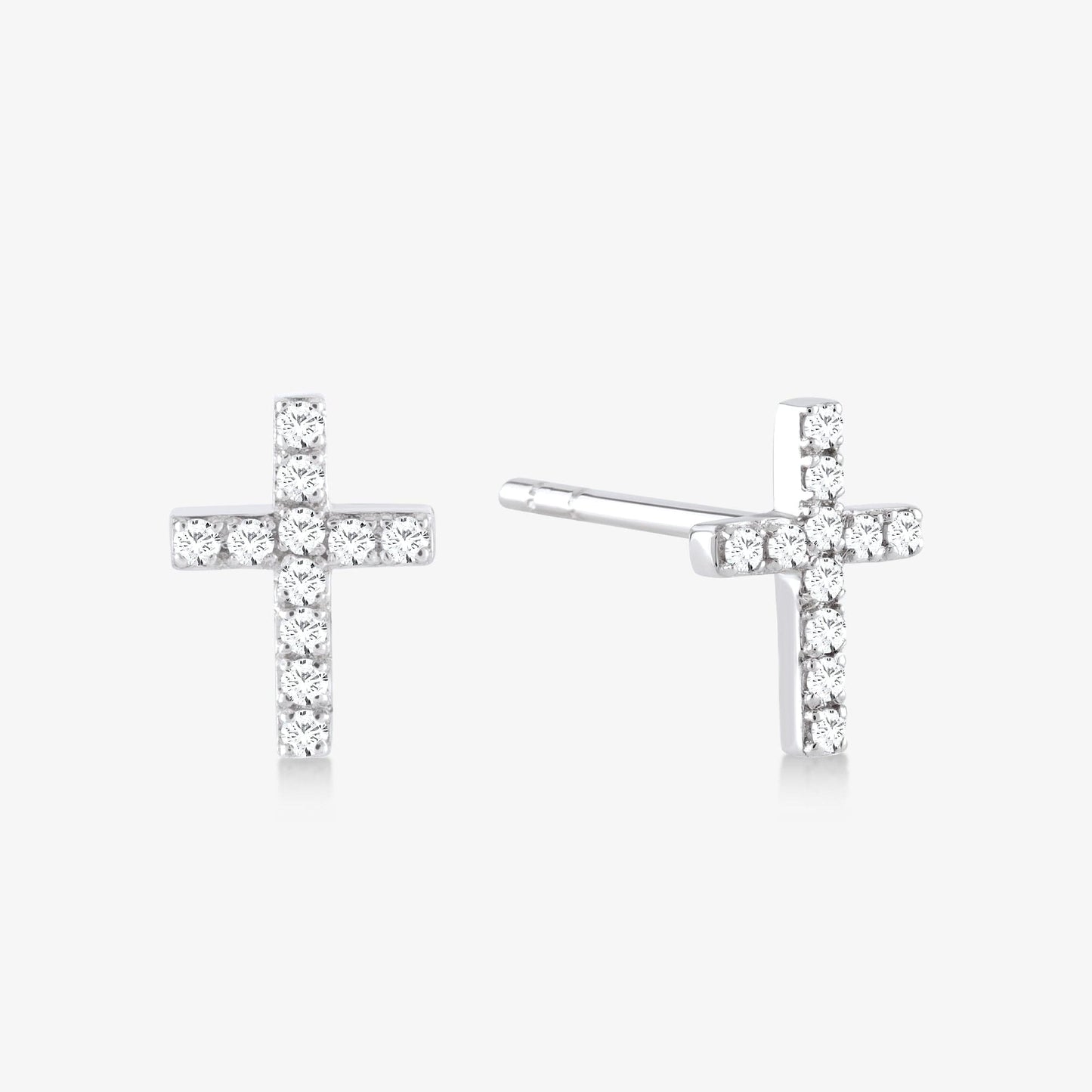 Boucles d'oreilles clou avec croix en or 14 carats ornées de diamants accentuant un total de 1/10 CT.