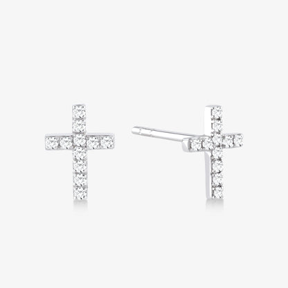 1/10 CT. T.W. Diamond Accent Cross Stud Earrings in 14K Solid Gold