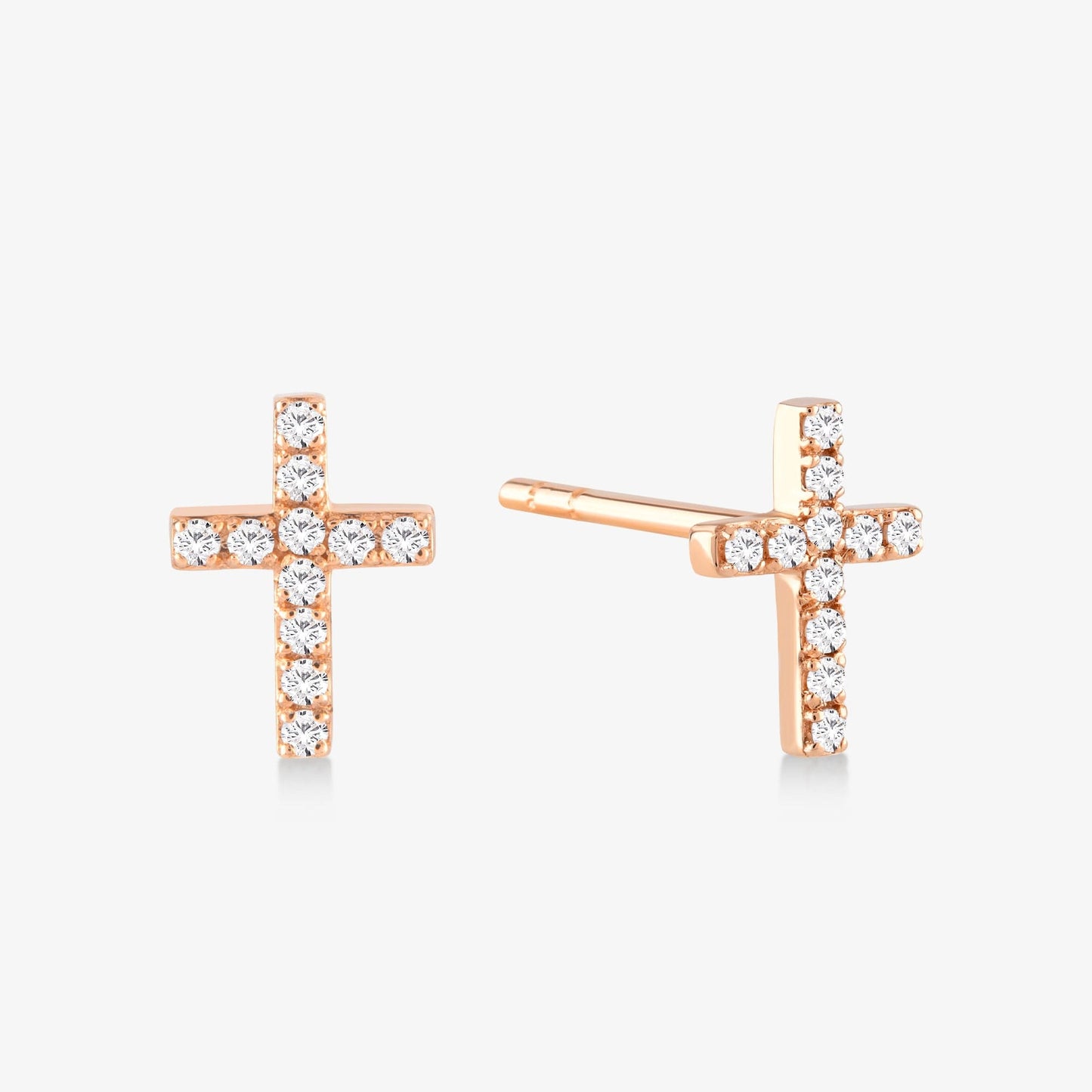 Boucles d'oreilles clou avec croix en or 14 carats ornées de diamants accentuant un total de 1/10 CT.