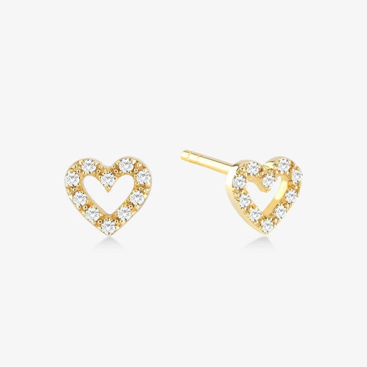 Boucles d'oreilles clou en forme de cœur serties de diamants d'un poids total de 1/10 CT en or 14 carats.