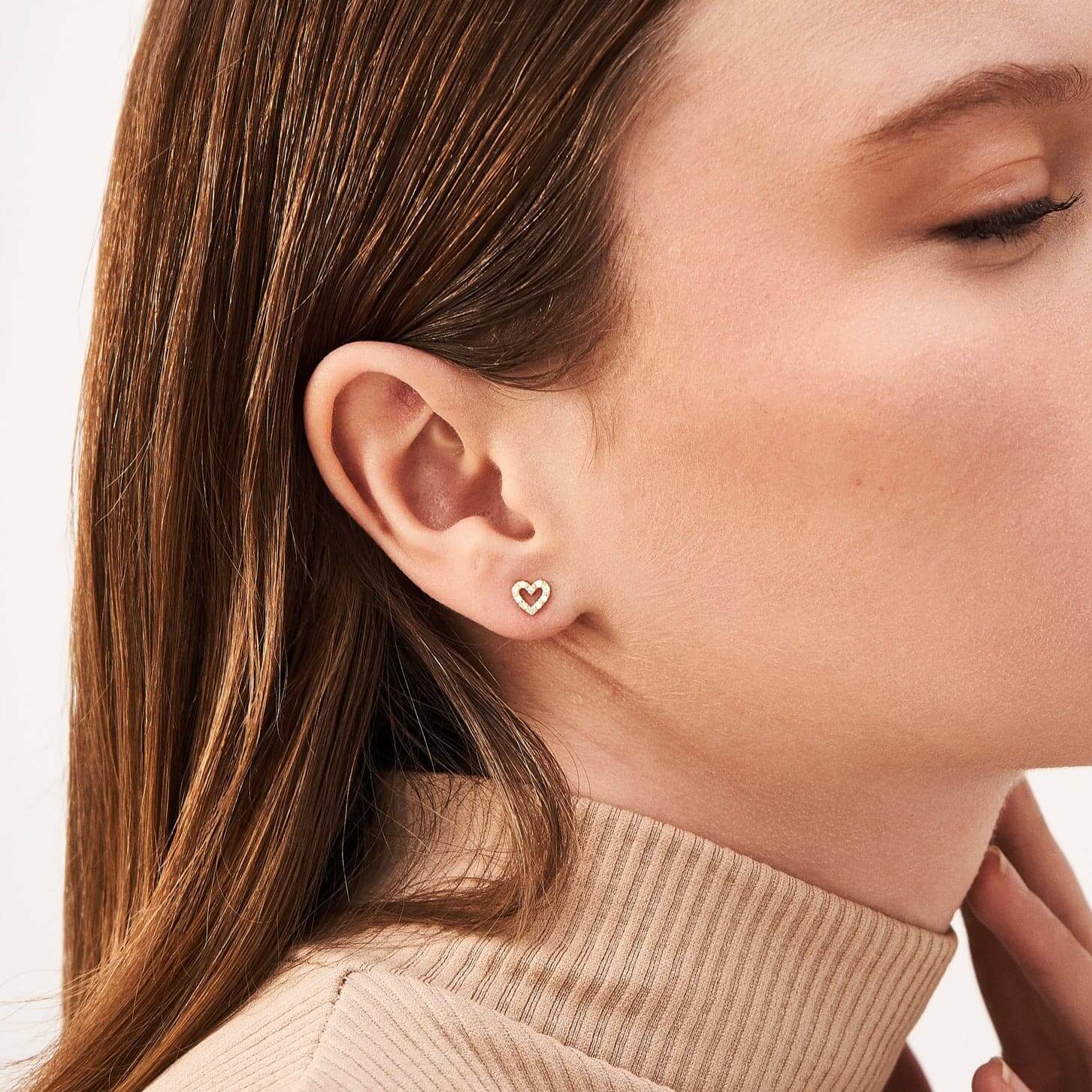 Diamond Heart Stud Earrings