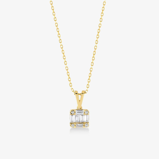 Diamond Square Necklace in 14K Solid Gold