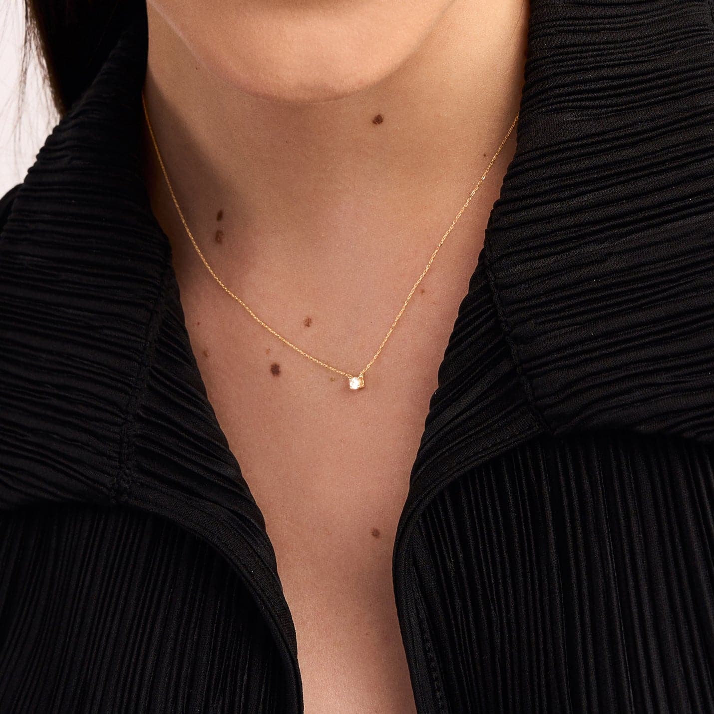 Diamond Square Solitaire Necklaces in 14K Solid Gold