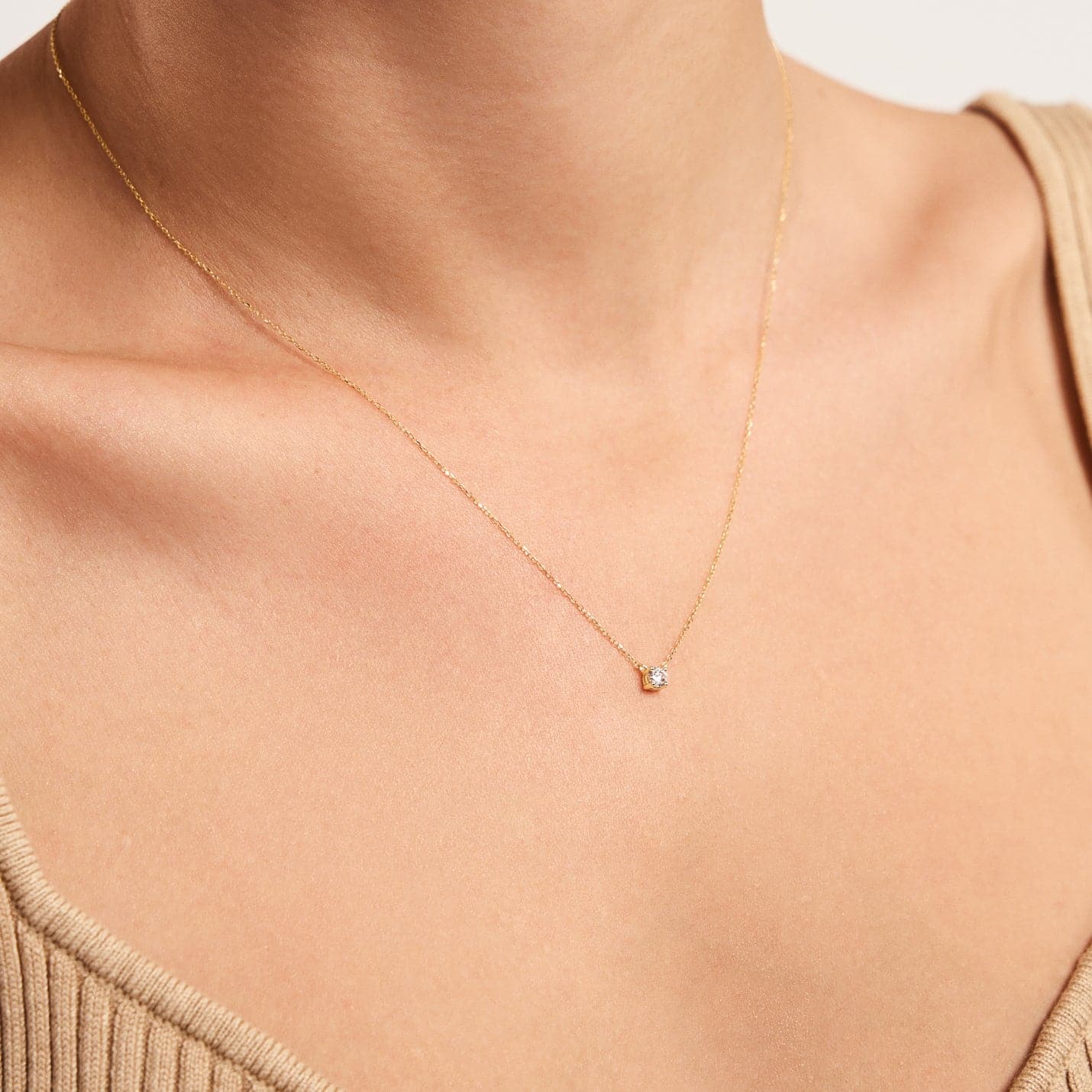 Diamond Square Solitaire Necklaces in 14K Solid Gold