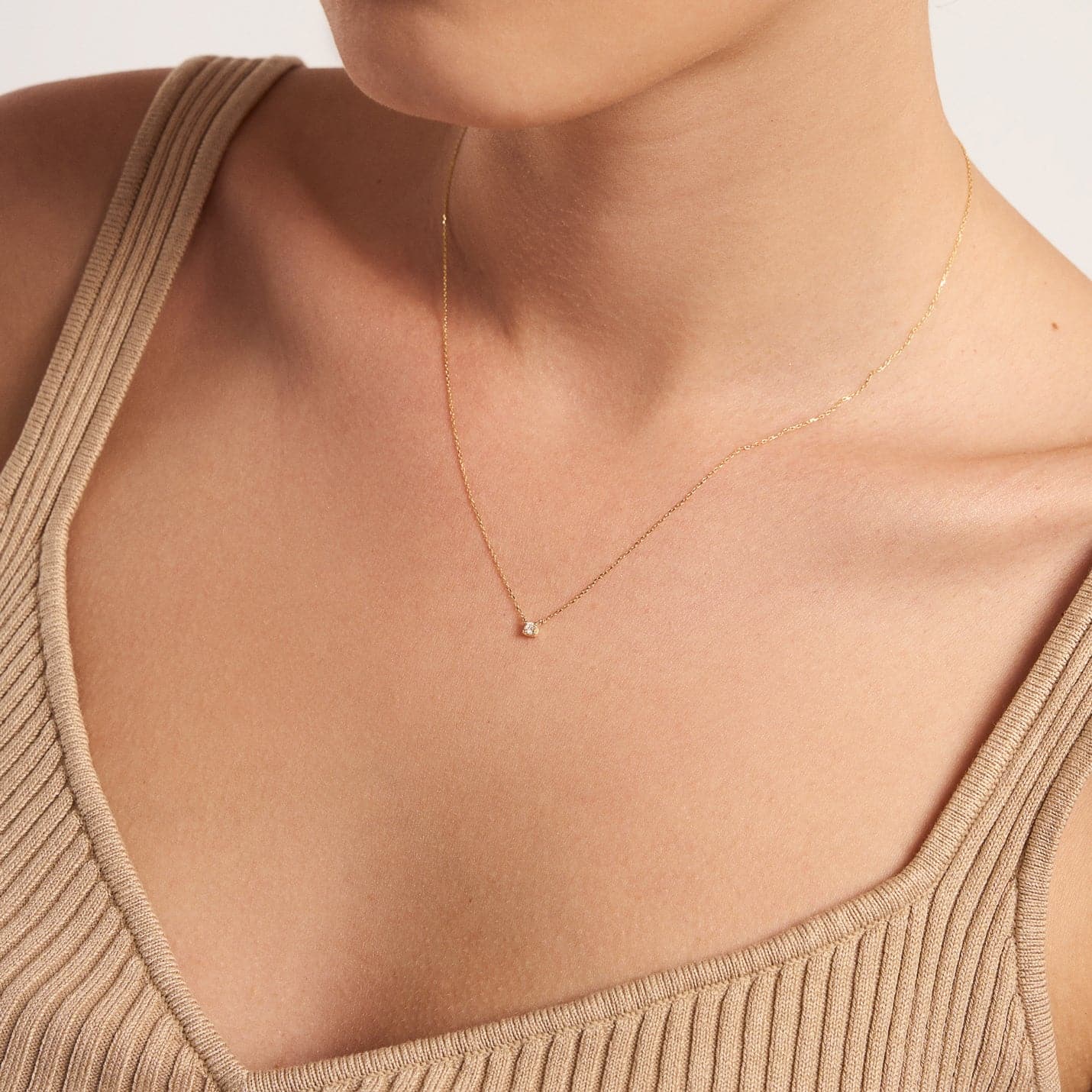 Diamond Square Solitaire Necklaces in 14K Solid Gold