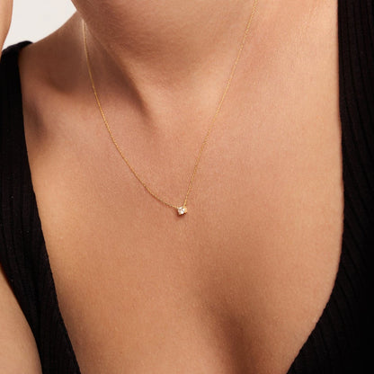 Diamond Square Solitaire Necklaces in 14K Solid Gold