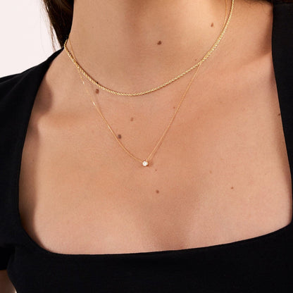 Diamond Square Solitaire Necklaces in 14K Solid Gold