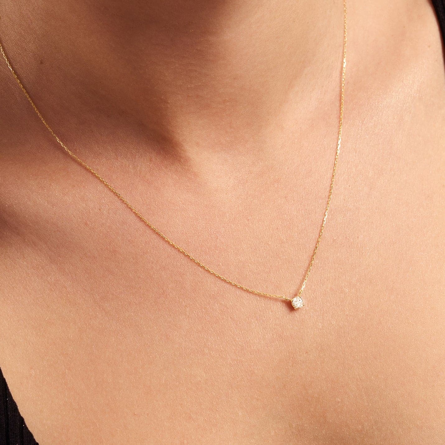 Diamond Square Solitaire Necklaces in 14K Solid Gold