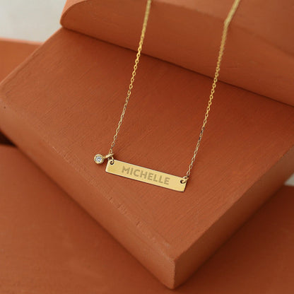 Diamond Custom Bar Necklace in 14K Solid Gold