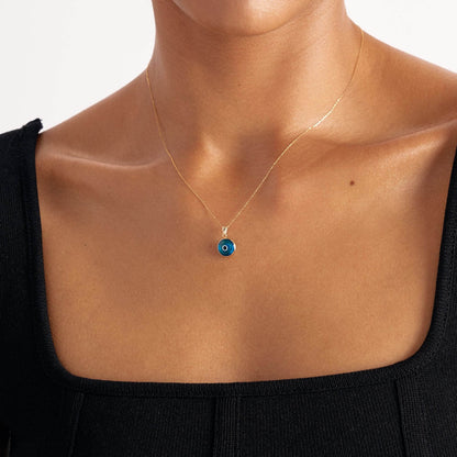 Collier de mauvais œil bleu en or massif 14 carats