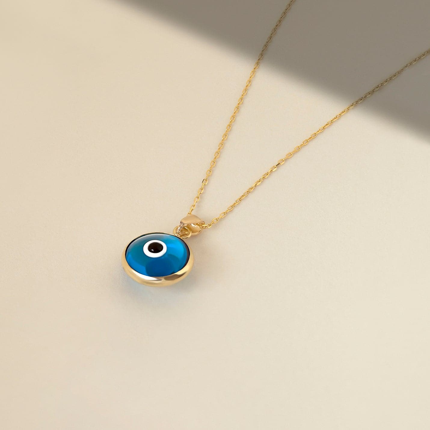 Blue Evil Eye Pendant Necklace in 14K Solid Gold