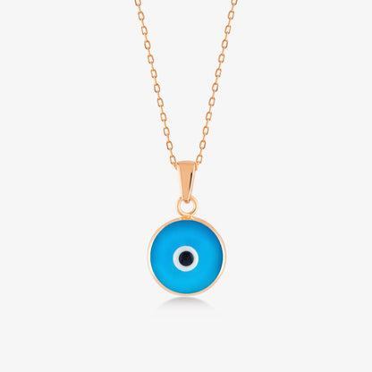 Blue Evil Eye Pendant Necklace in 14K Solid Gold