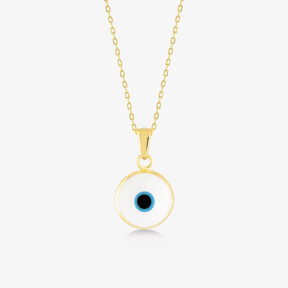 White Evil Eye Necklace in 14K Solid Gold